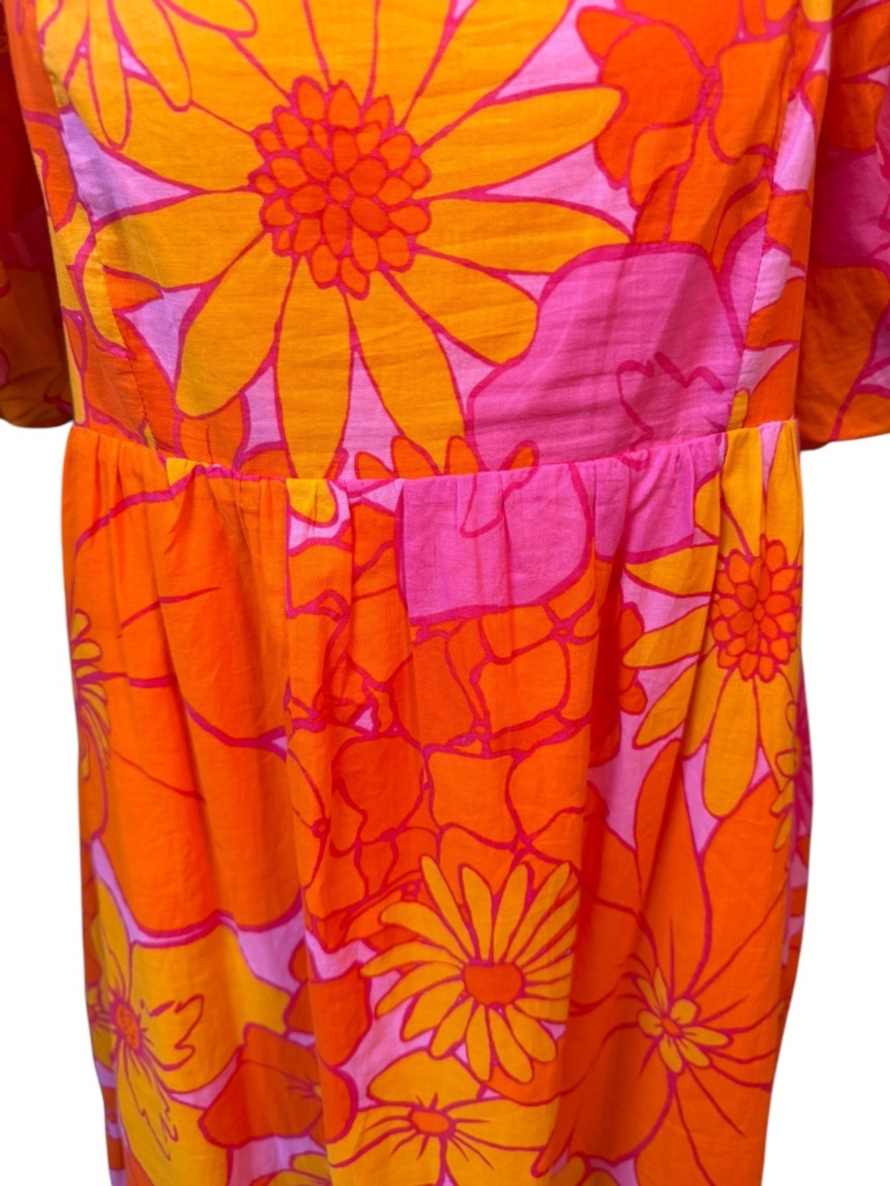 J. Marie Orange Pink Floral Puff Sleeve Midi Dress L NWT $150 - Picture 5 of 7